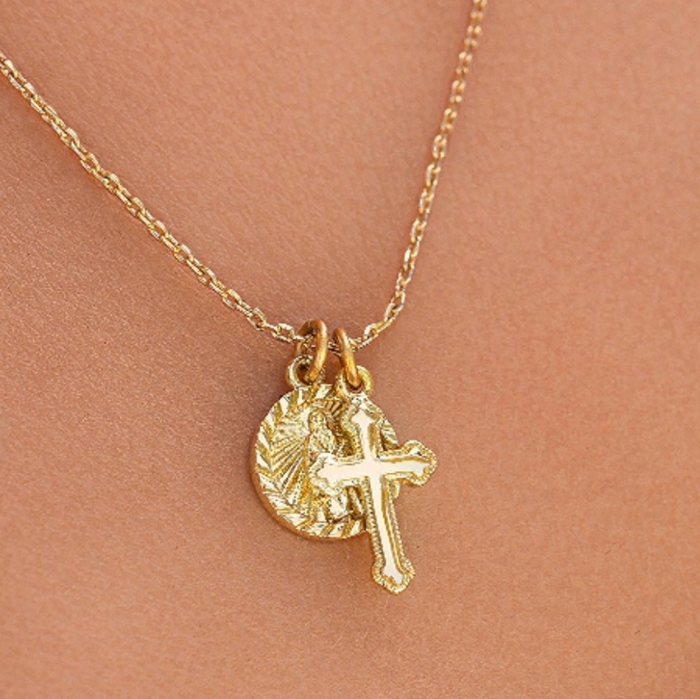14k Gold Plated Cross Pendant and Necklace Set